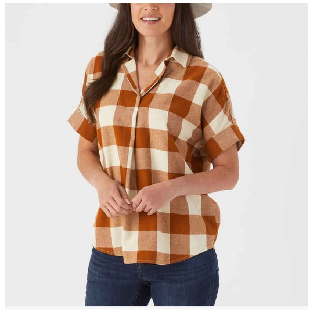 Duluth Trading Co Womens Free Swingin Flannel Popover Short Sleeve Shirt XL